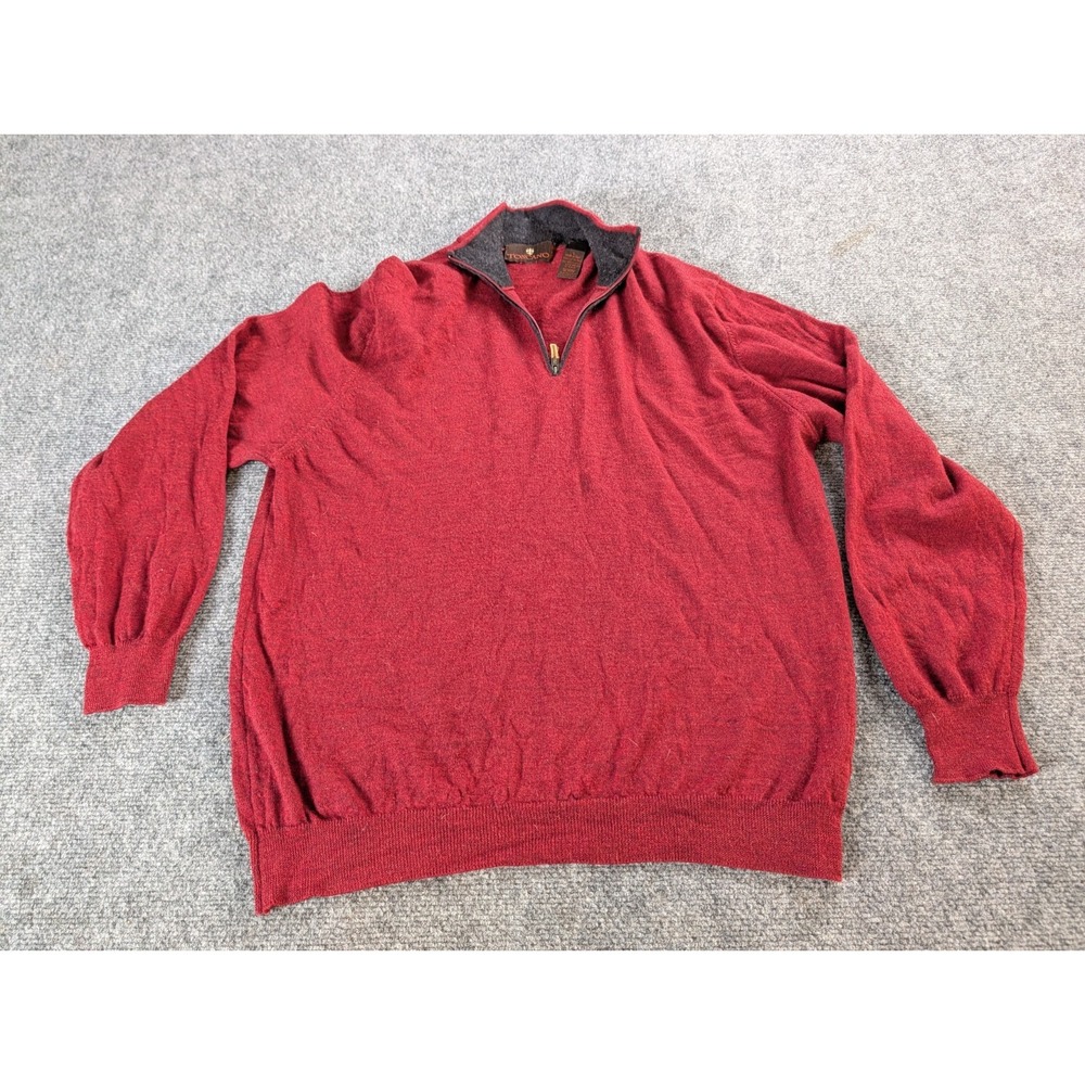 Toscano Sweater Men Large Maroon 100% Merino Wool  Made In Italy, 1/4 Zip